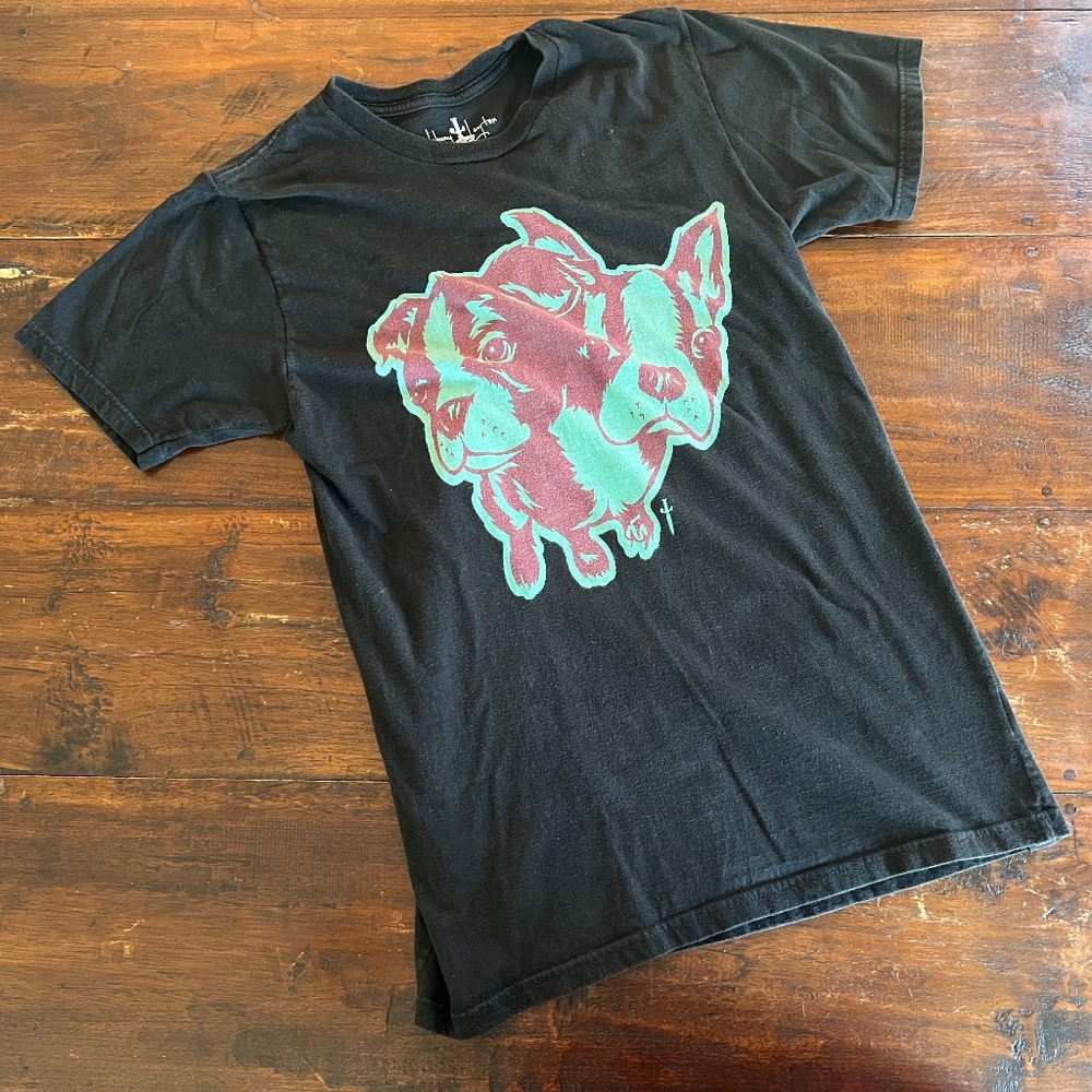 VANS x Johnny Layton Collab Black Pop Art Dog Graphic T-Shirt S